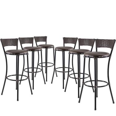 Imagem de Kit Com 6 Banquetas Alta Forts Fibra Uv Bancada, área Goumert, Bar, Piscina, Balcão, Floral Marrom