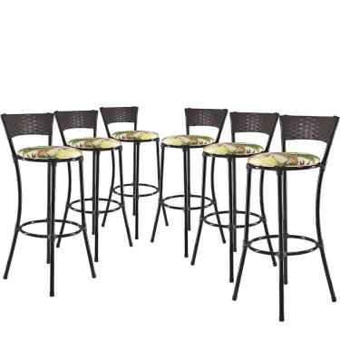 Imagem de Jogo Com 6 Banquetas Alta Forts Verde Floral, Fibra Uv Bancada, área Goumert, Bar, Piscina, Balcão