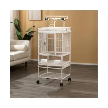 Imagem de Gaiola para Pássaros Gaiola de exibição doméstica de dois andares de metal para pássaros Adequado para papagaios, canários. Cor branca Gaiola para Pássaros de Estimação