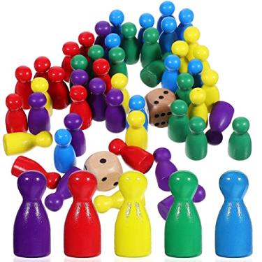 Imagem de STOBOK 50 Pcs Multicolor Pawns Wooden Pawns Board Game Pieces Board Game Pawns with 2 Dice Tabletop Markers Chess Pieces for Board Games