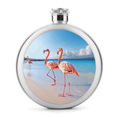 Imagem de Cantil de aço inoxidável, flamingo na praia, impressão, cantil, garrafa de viagem, portátil, garrafa de licor, garrafa de metal
