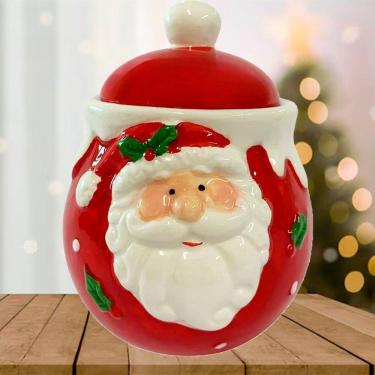 Imagem de Açucareiro Decoração Natal Papai Noel Pote Em Cerâmica 14cm