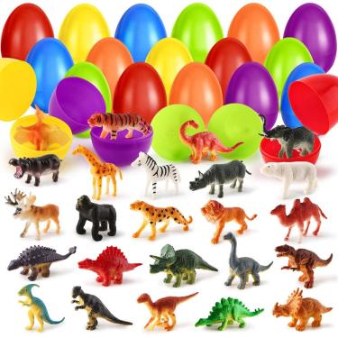 Imagem de Ovos de Páscoa Shemira cheios de brinquedos de dinossauro animal, pacote com 24