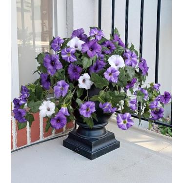 Imagem de HyeFlora Flores artificiais para atividades ao ar livre, 2 peças, aparência de glória da manhã sintética, flores de seda verdadeira para plantador externo, flores falsas resistentes a UV para casa