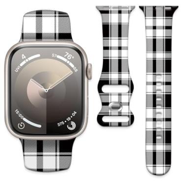Imagem de Pulseira de silicone macio de 38 mm, 40 mm, 41 mm e 42 mm, pulseira de substituição com fecho clássico para Apple Watch Series SE 10, 9, 8, 7, 6, 5, Utral, para mulheres (preto e branco)