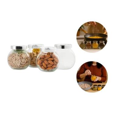 Imagem de Kit 4 Porta Condimentos 180ml Vidro Tampa Prata Rosca Flux Cozinha Tem