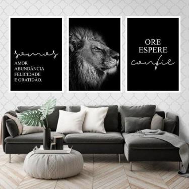Imagem de Kit 3 Quadros Somos Amor Leão 24x18cm Moldura Madeira Preta