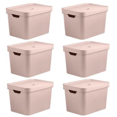 Imagem de Kit 6 Caixas Organizadora 18L Ou 24,5X27X36Cm Cube Rosa
