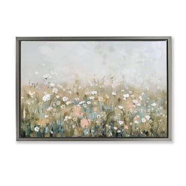 Imagem de Stupell Industries Arte de parede em tela flutuante emoldurada cinza pastel Meadow Wildflowers por Elara Yasna, 43 x 63 cm
