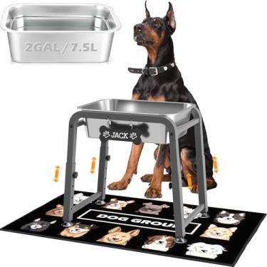 Imagem de Tigela de água elevada para cães de 1,85 galão, altura ADENGL ajustável (26 a 38 cm) tigela elevada de aço inoxidável com tapete à prova de derramamento e suporte de metal resistente, à prova de