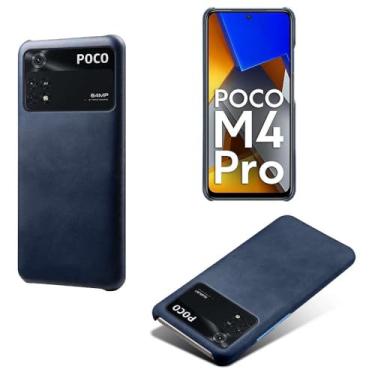 Imagem de Capa para Xiaomi POCO M4 Pro,Proteção contra quedas,Casca de volta de cor sólida simples,Design de couro de imitação de plástico-Blue