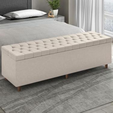 Imagem de Recamier Baú Estofado King 193cm Indra Sintético Bege Z04 - Mpozenato,