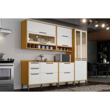 Imagem de Kit Cozinha Modulada 5 Peças Syrah (2Aéreos+2Balcões+1Paneleiro) C5P145 Amendoa/Branco - Ronipa