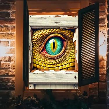 Imagem de BlissYard Capa de janela de Halloween fantasia pano de fundo de olho de réptil decoração de peitoril místico 79 x 129 cm moldura branca vintage textura escamosa fundo de festa gótico casa assombrada