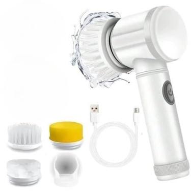 Imagem de Escova Eletrica de Limpeza Portátil 5 em 1 Sem Fio Limpador Multiuso Pratico Para Cozinha Banheiro Ferramenta(3 Cabecas De Escova)