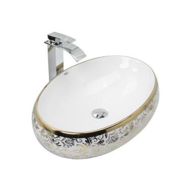 Imagem de Kit Cuba Pia Louça Cerâmica Banheiro C/Torn E Vál Cromada 37 - Smart N