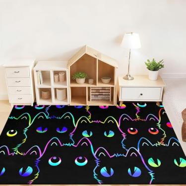 Imagem de Tapete de gato preto para quarto, tapete de gato infantil para decoração de quarto de meninas, tapetes engraçados de gatos, decoração de quarto, sala de jogos, tapete de área infantil com tema de