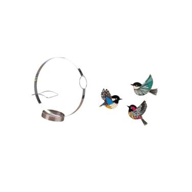 Imagem de Fenteer Organizador Elegante de Porta-vinhos de Metal com Detalhes de Arte de Parede de Pássaros de Madeira para Exibição Elegante de Garrafas E Solução Decor