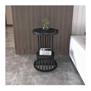 Imagem de Mesa de centro de design simples e moderna pequena mesa de centro de cabeceira leve mesa redonda pequena de luxo mesa lateral de mármore de laje de pedra nórdica mesa de canto para sala de estar sofá