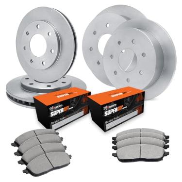 Imagem de R1 Concepts Rotores de freio traseiros dianteiros da série eLine com pastilhas OEP ideais compatíveis com Ford F-150 1997-2004, F-150 Heritage, F-250