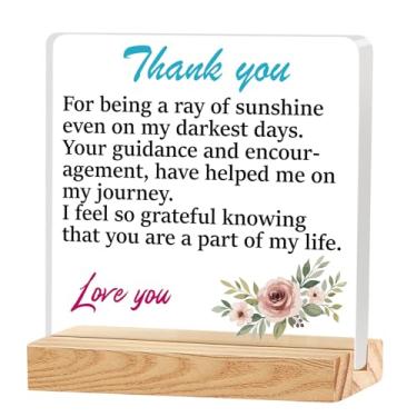 Imagem de Thank You Placa de mesa acrílica base de madeira presente de apreciação para amigo mentor professor família aniversário formatura decoração de escritório em casa lembrança