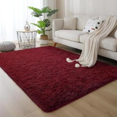 Imagem de Large Fluffy Living Room Carpet 100x150 Soft Plush Bedroom Rug Tapete Grande Para Sala Cozy Home Decor(Bordô)
