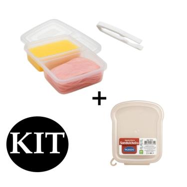 Imagem de Porta Frios Hermetico Plastico Com Pinça Pegador + Sanduicheira Misteira Trasparente