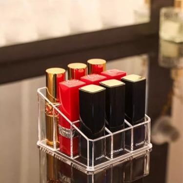 Imagem de Organizador de brilho labial, suporte para batons, estojo pequeno de acrílico transparente para armazenamento de maquiagem com 9 compartimentos