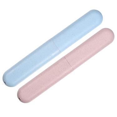 Imagem de 2 peças, estojo de porta-escova de dentes de viagem, estojo de escova de dentes PP para negócios de viagens, azul, rosa, 21 x 3 x 0,83 cm