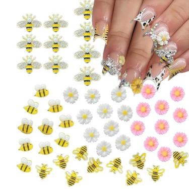 Imagem de 50 peças de berloques de arte de unhas de margarida de abelha em resina, flor minúscula 3D, faça você mesmo, joias com strass para designs de unhas