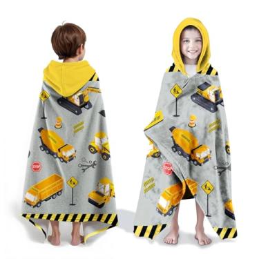 Imagem de Neapth Toalhas de banho de carro para meninos, toalhas de praia com capuz para crianças de 4 a 8 anos, engenharia de veículos, toalhas de banho com capuz, envoltório para crianças, adolescentes, 76 x