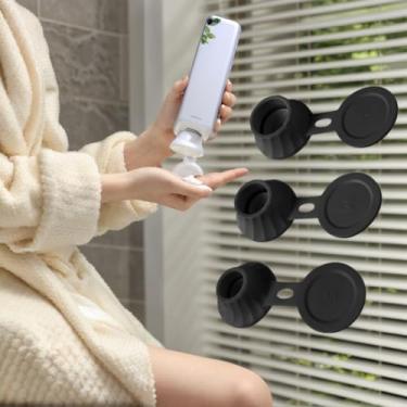 Imagem de 3 peças de xampu, condicionador, conjunto de tampas de garrafa vertical à prova de vazamento para organização de banheiro (preto)