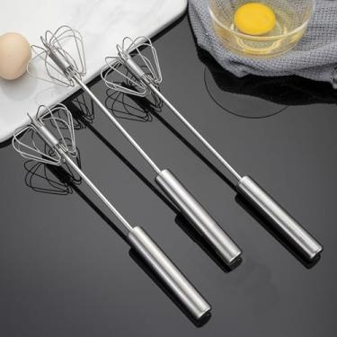 Imagem de Batedor de ovos semiautomático de 30,5 cm, batedor de mão rotativo de um empurrão, ferramenta de cozinha de aço inoxidável para mistura sem esforço