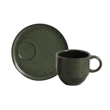 Imagem de Conjunto com 6 Xícaras de Chá Empilhável com 6 Pires Linhas Greenery 230ml