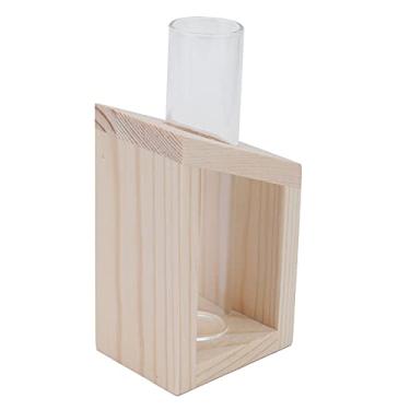 Imagem de Vaso de vidro hidropônico com suporte de madeira, recipiente para plantas de mesa, decoração de vaso nórdico para escritório, casa, decoração de Natal