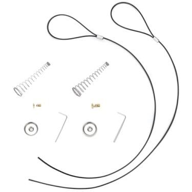 Imagem de 2 conjuntos de cabos de trinco de portão, cabo de tração de trava de portão preto com mola de portão, abridor de trava de porta ajustável de 5 a 15 cm para cerca de madeira de metal e quintal