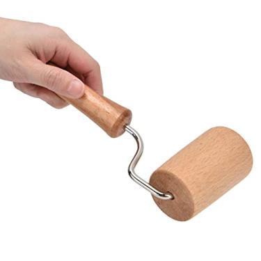 Imagem de Rolo de massa de madeira com cabo de aço inoxidável, rolo de massa de madeira de faia antiaderente com uma mão para assar bolachas, torta de pizza, leve, 122 g com orifício para pendurar