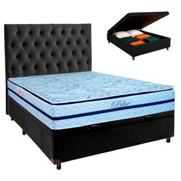 Imagem de Conjunto Cama Box Bau Preto Casal + Colchão Molas Ensacadas Blue Paropas + Cabeceira
