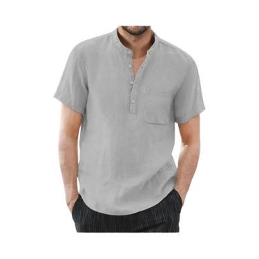 Imagem de Camiseta Masculina De Verão De Manga Curta Em Algodão E Linho, Cor Sól