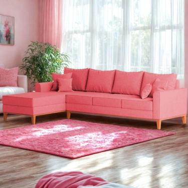 Imagem de Sofá 4 Lugares Beny Com Chaise Esquerdo Suede Rosa