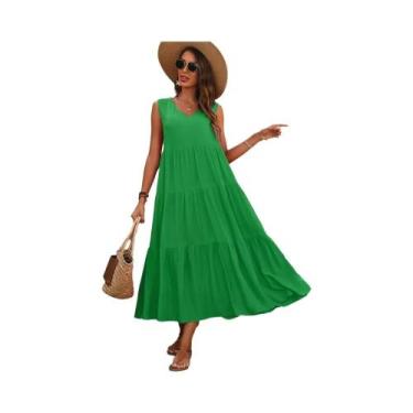 Imagem de Vestido Longo Casual Feminino De Verão Com Decote Em V 2024 Elegante A