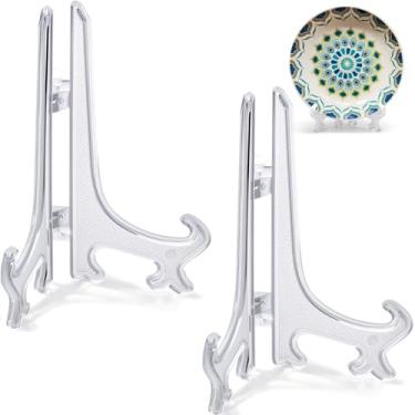 Imagem de Funzhan 2 Peças Cavaletes De Acrílico Transparente Suportes Pratos Plástico Suporte Pequeno Dobrável Porta-Retratos Arte Fotos Decoração Para Casa - 5"