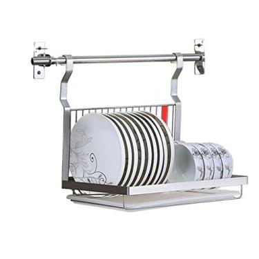 Imagem de Rack de armazenamento de aço inoxidável, escorredor de pratos suspenso na parede, escorredor de pratos de talheres
