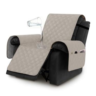 Imagem de H.VERSAILTEX Capas de cadeira reclinável 100% à prova d'água, capas reclináveis antiderrapantes permanecem no lugar, capa grossa para cadeira reclinável com bolso, protetor de capa de sofá de cachorro