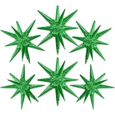 Imagem de 10 Balão Metalizado Estrela Sputnik 14 Pontas Explosão 55cm Festa Decoração(Verde)