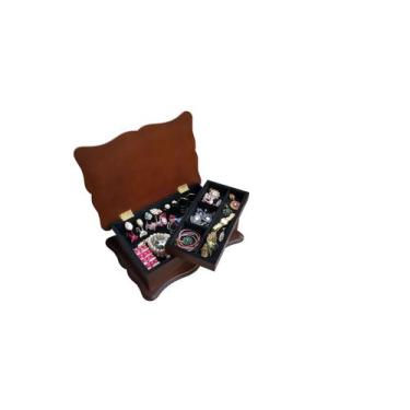 Imagem de Estojo para Jóias Tampa Enfeitada com Anel e Bandeja Imbuia - Hobby Ar