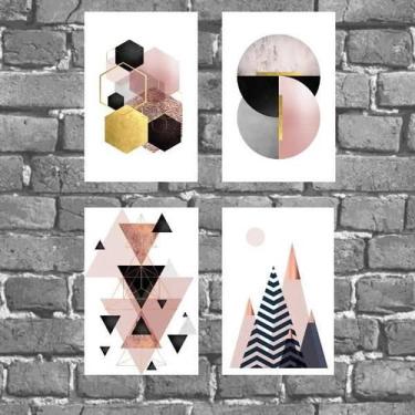 Imagem de Kit 4 Placas Decorativas Geométricas Rosês 18X27Cm - Quadros On-Line