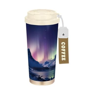 Imagem de Blueangle Caneca de café de viagem com isolamento térmico Aurora Boreal - Copo de aço inoxidável à prova de vazamento e derramamento para acampamento e ar livre, garrafa de água reutilizável de 592 ml