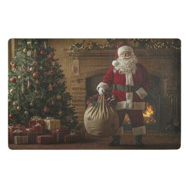 Imagem de SEHANY Tapete de porta de inverno Papai Noel Natal para todos os climas, impermeável, secagem rápida, bem-vindo, tapete de entrada antiderrapante, tapete decorativo de poliéster para entrada, varanda