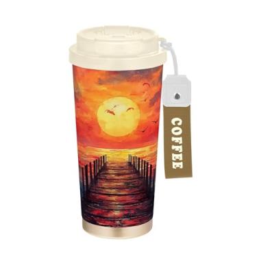 Imagem de SEHANY Caneca de viagem Summer Sea Beach Starfish 482 g Copos de café reutilizáveis revestidos de cerâmica com tampa à prova de vazamento, parede dupla, isolamento a vácuo, copo de café de aço